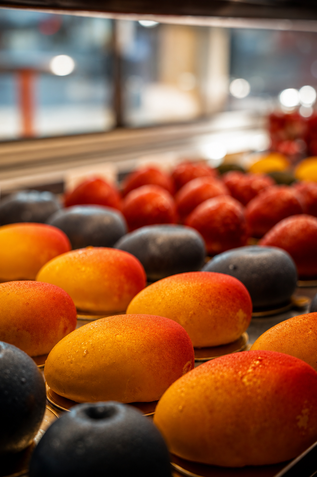 Colourful mango, strawberry and blueberry shaped 3D fruit desserts at Sophie's Amsterdam