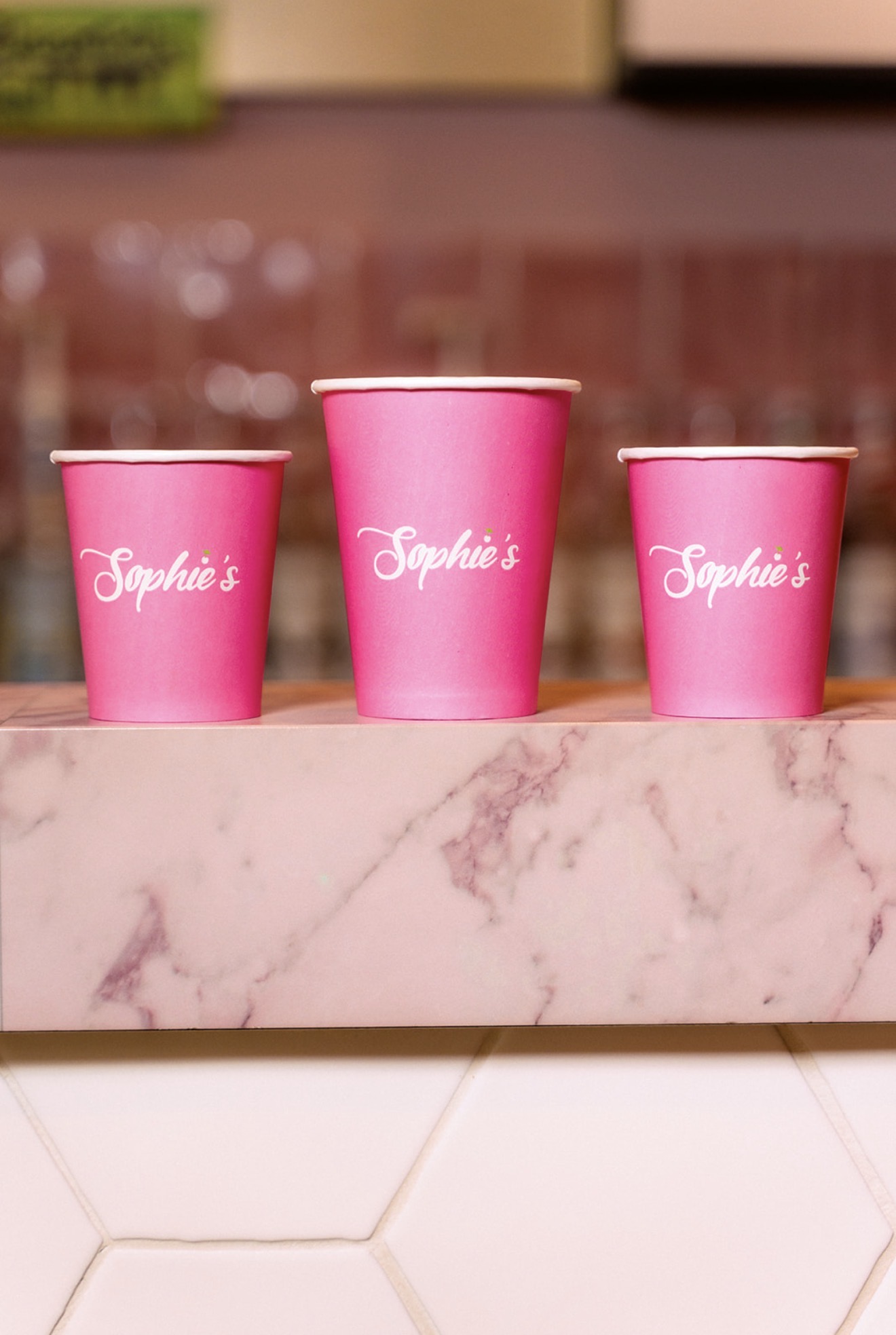 Drie roze bekers van Sophie's